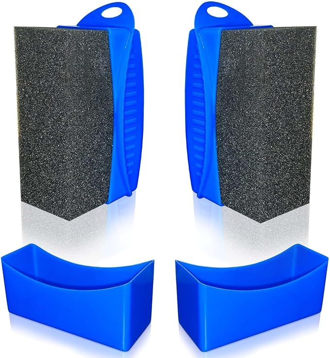 Tire Shine Pads, 2 Pcs Tire Dressing Sponge Applicator Contoured, Reusable Tire Shine Applicator with Lid for Car Detailing