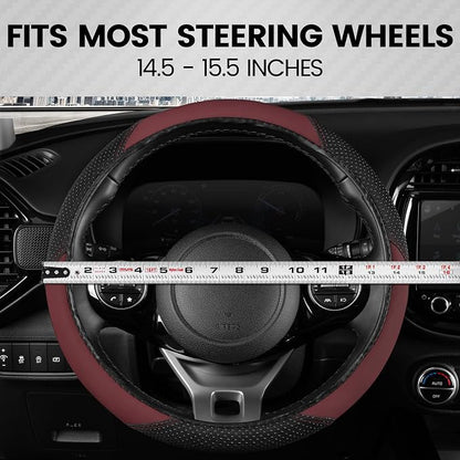BDK Steering Wheel Cover -SootheGrip MassageTouch - Comfort Massage Grip - Protection and Control- Black & Burgundy