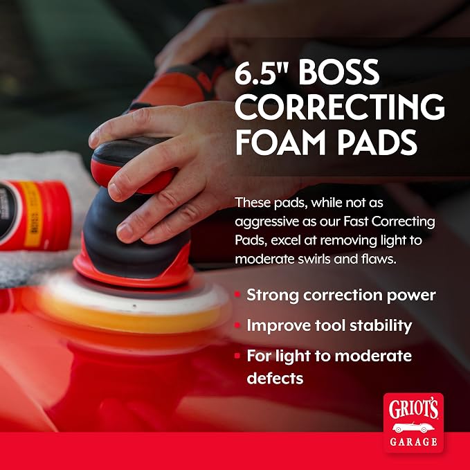 Griot's Garage 6.5" BOSS Correcting Foam Pads for Car Polishing, Buffing, Detailing and Light to Moderate Auto Paint Correction, Durable, Machine-Washable, Pack of 2