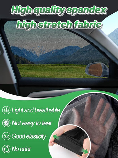 Car Window Shades for Sedan - 4 Pack Stretchy Sun Shade Mesh Side Car Window Screen Covers for Camping Family Baby Pet Anti-Mosquito Privacy Protection When Parking