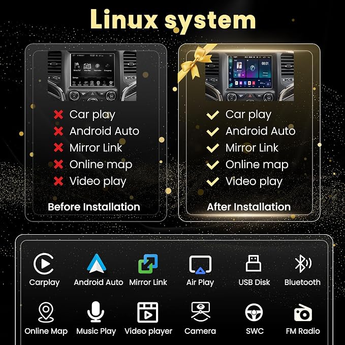 Linux Interface Box Carplay Adapter Retrofit Decoder Kit for Jeep Cherokee Compass RAM Wireless CarPlay Android Auto Fit for Original Car Radio Upgrade GPS Navigation