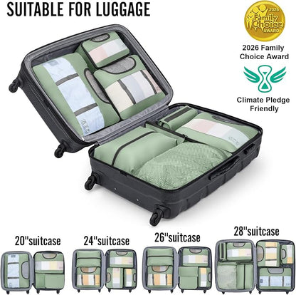 Veken 8 Set Packing Cubes for Travel Essentials,Anti-Wrinkle Buckled Suitcase Organizer for Shoe & Toiletry Bag,Carry On Luggage Bag with 99+ Count Mesh Holes for Airplane & College Dorm Accessories