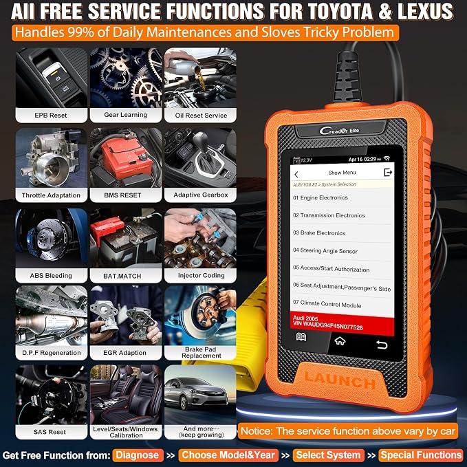 LAUNCH Creader Elite Bi-Directional OBD2 Scanner for Toyota Lexus, 2026 Full System Diagnostic Scan Tool, All Reset Service Code Reader, Battery Registration,AUTO VIN,Lifetime Free Update