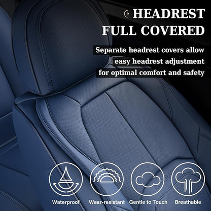 Coverado Seat Covers, Car Seat Covers Front Seats, Premium Nappa Leather Seat Covers for Cars, Waterproof Car Seat Protector with Lumbar Support, Front Seat Covers Universal Fit for Most Cars (Blue)