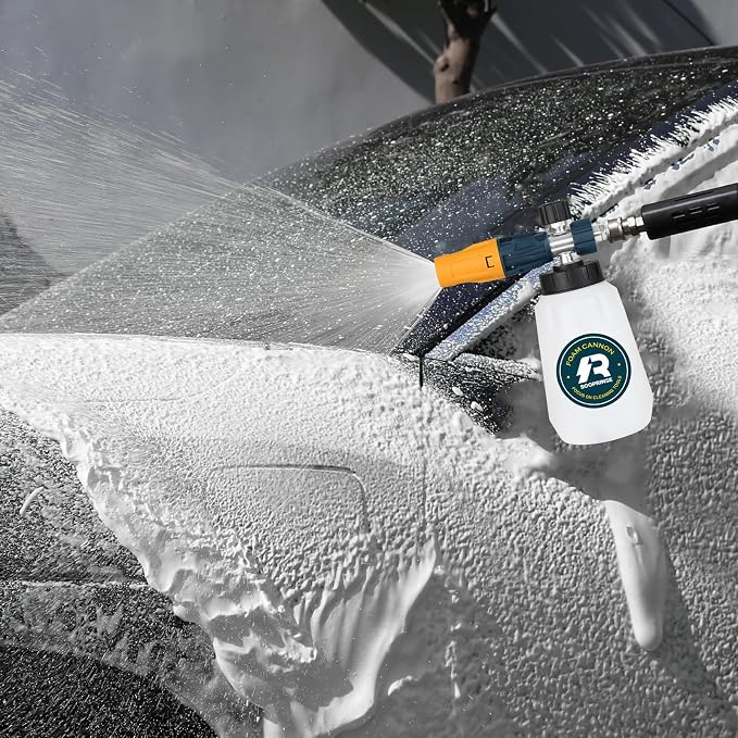 Sooprinse Foam Cannon with 1/4 Inch Quick Connector, Heavy Duty Car Foam Blaster Wide Neck Adjustable Snow Foam Lance for Pressure Washer, 5 Pressure Washer Nozzle Tips, 1 Liter