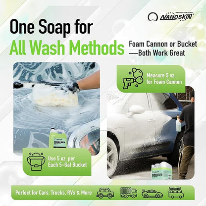 Nanoskin BUBBLE BATH Foaming Car Wash Shampoo 16 Oz. - Works with Foam Cannon, Foam Gun, Bucket Washes, Car Soap for Pressure Washer | For Car, Truck, Motorcycle, RV & More | Green Apple Scented