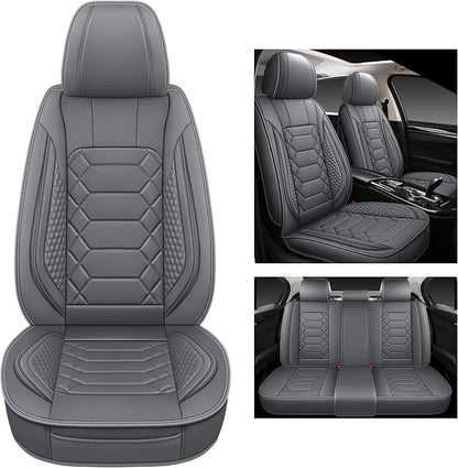 HAIYAOTIMES Leather Car Seat Covers Full Set, Waterproof Faux Leather Seat Covers for Cars, Non-Slip Car Interior Covers Universal Fit for Most Cars Sedans Trucks SUVs, Gray
