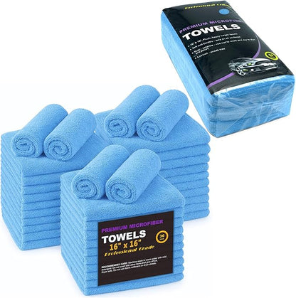Blue Large Microfiber Cleaning Towels, 36-Pack Dual-Sided Ultra Soft Plush Washcloth, Professional Grade Premium Microfiber Car Cleaning Cloths, Car, Household and Commercial (Sky Blue, 16" X 16")