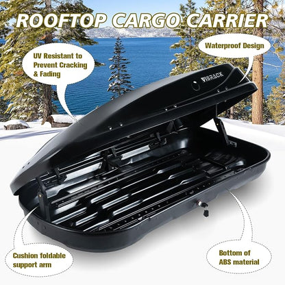 Hard Shell Rooftop Cargo Carrier with Roof Box, Heavy Duty Weatherproof 13 Cubic Feet Rooftop Cargo Carrier for Car Storage, Black
