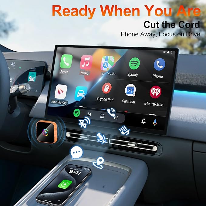 2026 Mini Wireless CarPlay Adapter Upgrade Wired to Wireless for CarPlay & Android Auto Plug and Play Fast Auto-Reconnect Stable Control Zero Delay Car Play for iPhone iOS 10+ Android 11+