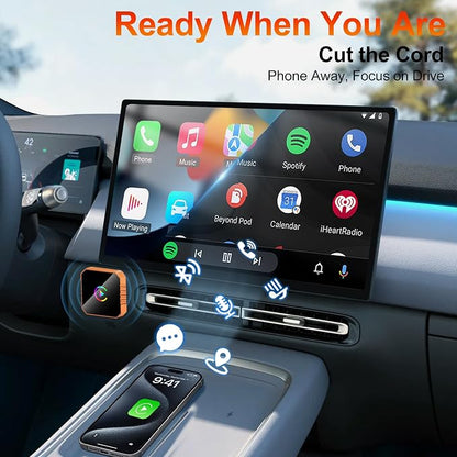 2026 Mini Wireless CarPlay Adapter Upgrade Wired to Wireless for CarPlay & Android Auto Plug and Play Fast Auto-Reconnect Stable Control Zero Delay Car Play for iPhone iOS 10+ Android 11+
