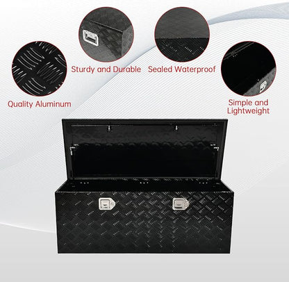 48''Inch Aluminum Truck Tool Box Truck Bed Toolbox Truck Trailer Chest Box Trailer Underbody Storage Organizer Waterproof Square Storage Organizer w/Lock & Keys Black(‎48" x19.5''x17.5'')