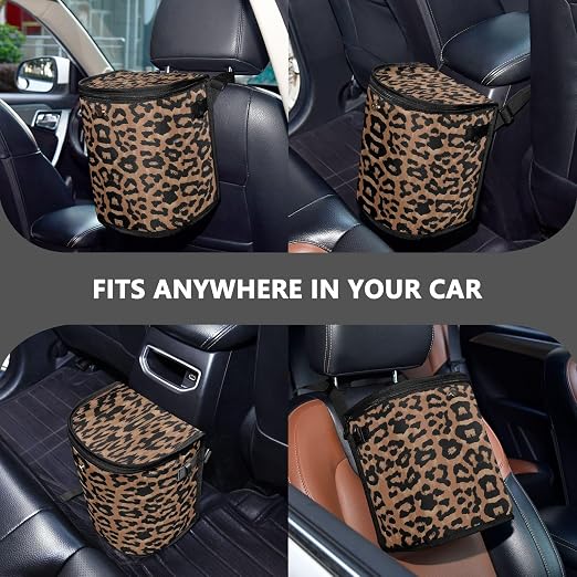 senya Car Trash Can Car Garbage Can Car Waste Basket,Cheeteh Leopard Print Leak-Proof Car Trash Bin, Car Trash Hanging Car Accessories Interior Car Organizer Bag