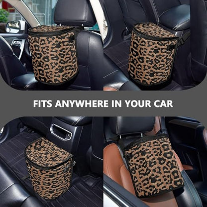 senya Car Trash Can Car Garbage Can Car Waste Basket,Cheeteh Leopard Print Leak-Proof Car Trash Bin, Car Trash Hanging Car Accessories Interior Car Organizer Bag