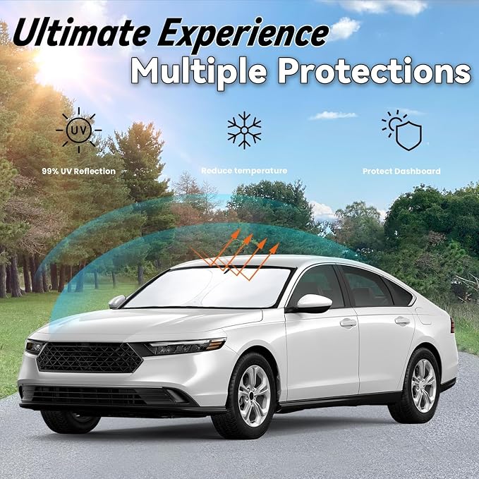 Windshield Sun Shade for 2023 2024 2025 2026 Honda Accord Car Front Window Sunshade with 240T Sun Visor Protector Blocks UV Rays Heat Sun Shield Accessories