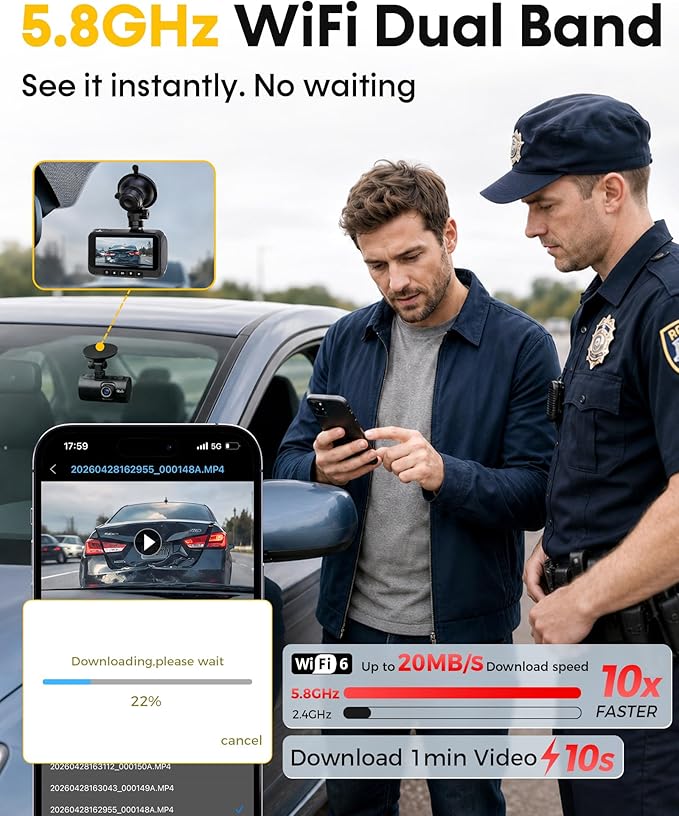 4K+1080P Dash Cam Front and Rear: 15-Min Install 5.8GHz WiFi 20MB/s Fast Download Dual Dash Cameras for Car with GPS - G-Sensor WDR/HDR Super Night Vision 24H Parking Mode by Befumly