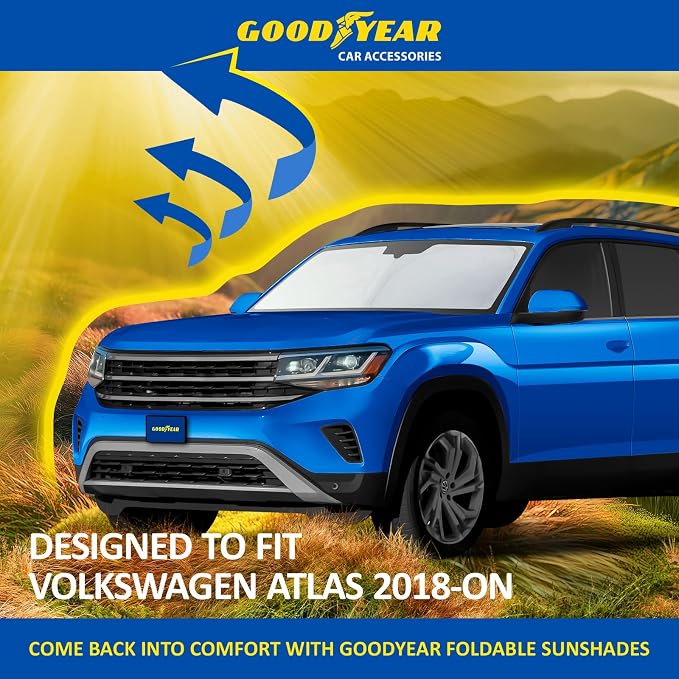 Goodyear Foldable Windshield Sunshade for Volkswagen (VW) Atlas 2018-2026, Car Accessories, Sunshade Cover, Sun Shade Car Windshield, Window Sun Blocker - GY008240