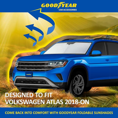 Goodyear Foldable Windshield Sunshade for Volkswagen (VW) Atlas 2018-2026, Car Accessories, Sunshade Cover, Sun Shade Car Windshield, Window Sun Blocker - GY008240