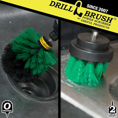 2 Piece Green Medium Stiffness Drill Rotary Cleaning Drillbrushes for Cleaning Kitchen, Cabinet, Counter, Linoleum, and General Purpose Scrubbing by Drillbrush