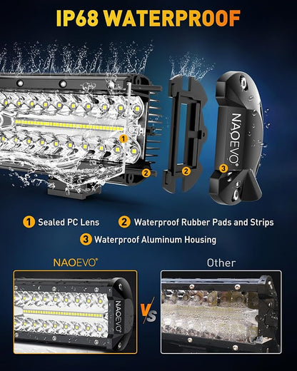 NAOEVO 12 Inch LED Light Bar and 4PCS 4 Inch LED Pod Lights, 54000LM LED Fog/Driving/Off Road Lights, Triple Row Spot Flood Combo LED Light Bar for Truck Car UTV ATV Boat, 1 Year Warranty