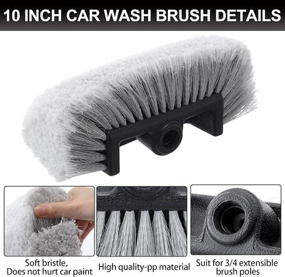 Vesici 4 Pcs Car Wash Brush Head with Soft Detailing Bristle Flow Thru Car Cleaning Brush Exterior Cars Wash Equipment for Auto Truck RV Boat Camper Washing, 10 Inch (Grey)