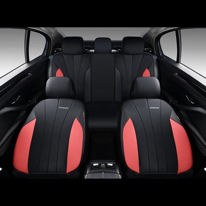 Coverado Car Seat Covers Full Set, 5 Seats Waterproof Nappa Leather Automotive Seat Protectors, Front & Rear Luxury Mesh Seat Covers,All-Weather Universal Fit for Most Cars SUVs, Trucks,Black&Red