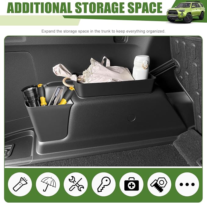 Trunk Organizer for 2010-2024 Toyota 4Runner 5-Seat 2nd Row(NOT Fit 7-Seat 3rd Row), Rear Trunk Storage Box Bin Cargo Tray for 10-24 4 Runner Interior Accessories(3Pcs Trunk Organizer)