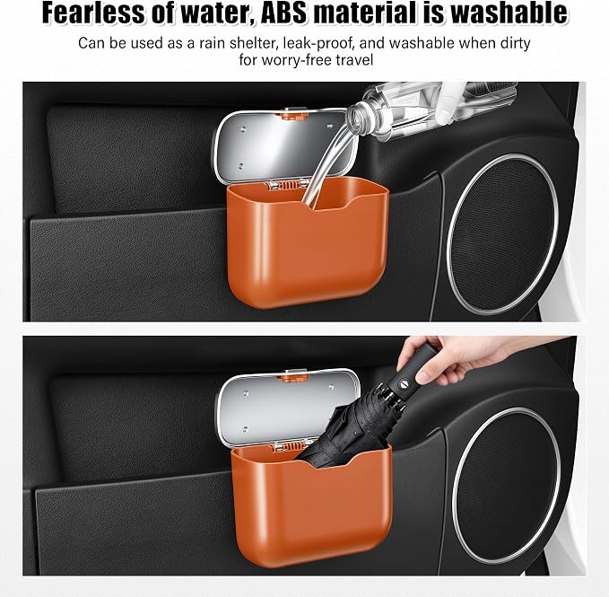 UYYE Car Trash Can, Car Garbage Bin with Lid & Handle - Leak-Proof Mini Trash Can for Car, Truck, SUV - Essential Car Accessories for Organization (Orange)