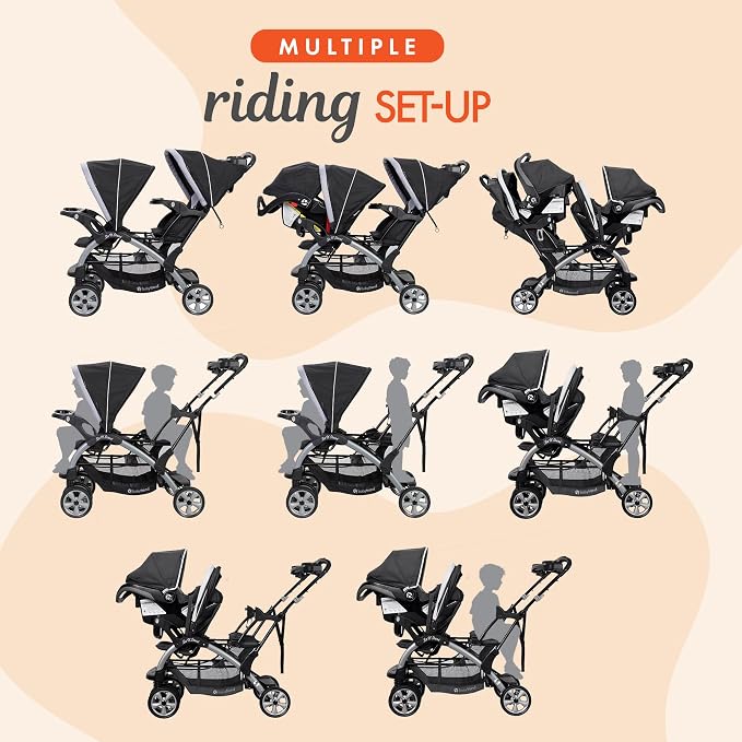 Baby Trend Infant and Toddler Double Stroller & 2 Car Seat Combo, 3 Pc Set, Stormy - Portable and Lightweight Stroller Duo and Car Seat Travel System Tandem