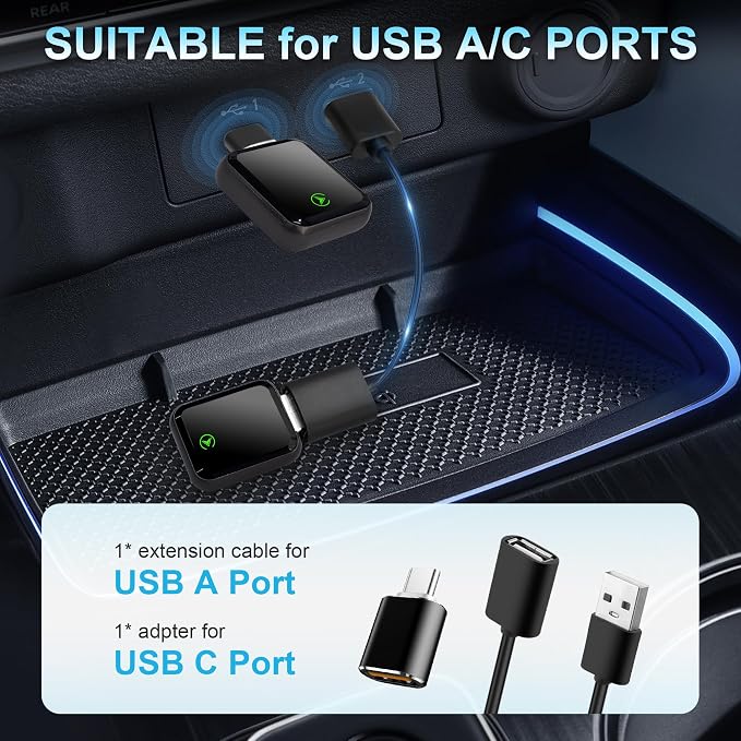 2 in 1 Wireless CarPlay Adapter for iPhone iOS 10+, Android Auto Adapter for Android 11+ Converts Wired to Wireless CarPlay Compatible with 800+ Car Models (2016+)