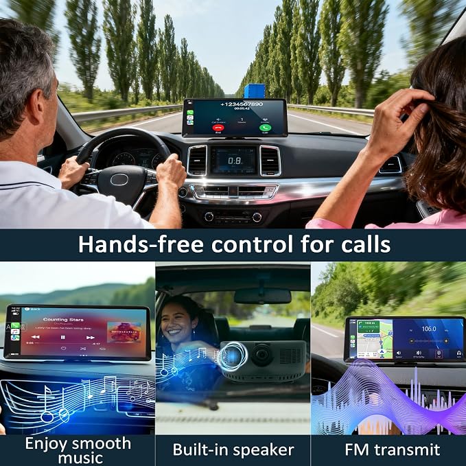8.1" HD Carplay Screen for Car Stereo, 2K Dash Cam Wireless Portable Touch Screen Car Play with Apple Carplay & Android Auto with 1080P Back Up Camera, Bluetooth, Mirror Link, GPS , AUX, Voice Control