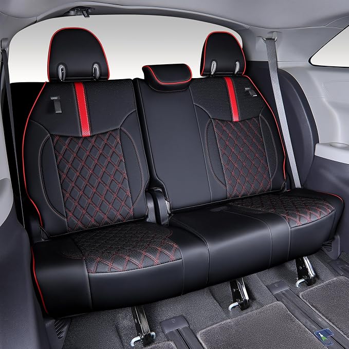Custom Fit Sienna Seat Covers for 2021-2026 Toyota Sienna 7-Passenger XLE XSE Woodland Limited Platinum [Ottoman Not Covered], Waterproof Faux Leather Full Set Airbag Compatible (Black+Red)