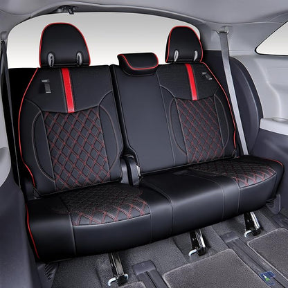 Custom Fit Sienna Seat Covers for 2021-2026 Toyota Sienna 7-Passenger XLE XSE Woodland Limited Platinum [Ottoman Not Covered], Waterproof Faux Leather Full Set Airbag Compatible (Black+Red)