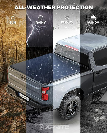 Xprite Soft Tri-fold Truck Bed Tonneau Cover Compatible with 2007-2026 Chevy Chevrolet Silverado/GMC Sierra 1500 5.8FT Bed (69.3")