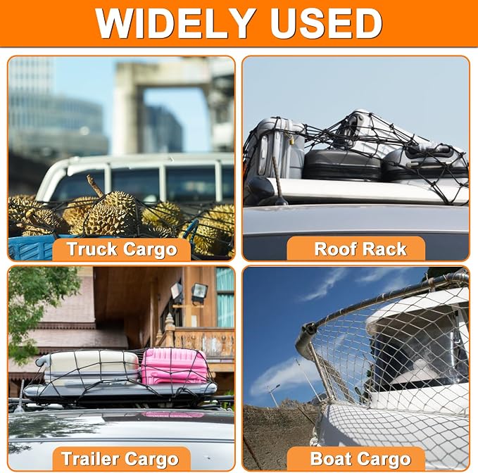 2’x3’ Bungee Cargo Net Stretches to 4'x6' for Truck Bed,Pickup Bed,Trailer,Motorcycle and Bike with 6 Adjustable Hooks Heavy Duty 5mm 2”x2” Mesh Holds Small and Large Loads by Cenipar