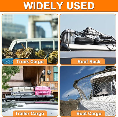 2’x3’ Bungee Cargo Net Stretches to 4'x6' for Truck Bed,Pickup Bed,Trailer,Motorcycle and Bike with 6 Adjustable Hooks Heavy Duty 5mm 2”x2” Mesh Holds Small and Large Loads by Cenipar