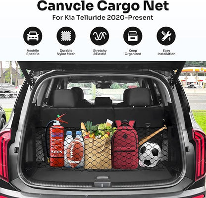 Canvcle Trunk Cargo Net for 2020-2026 Kia Telluride Accessories Envelope Style Mesh Trunk Net Organizer and Storage Stretchable Adjustable Elastic Nylon Rear Cargo Netting with Hooks