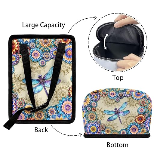 Vibrant Boho Mandala Dragonfly Print Car Trash Can with Lid and Zipper Portable Foldable Garbage Can Hanging for Headrest Leakproof Organizer and Storage Bag Car Accessories