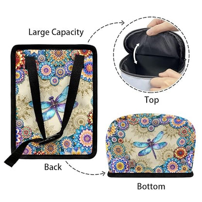 Vibrant Boho Mandala Dragonfly Print Car Trash Can with Lid and Zipper Portable Foldable Garbage Can Hanging for Headrest Leakproof Organizer and Storage Bag Car Accessories