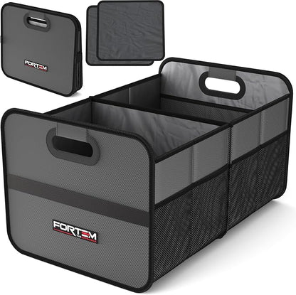 FORTEM Car Trunk Organizer, Collapsible Two Compartment Organizer, Foldable SUV & Truck Storage for Car Accessories for Women Men, Non Slip Bottom, Sturdy Side Walls, Strong Handles, 45L