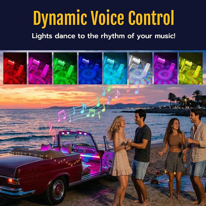 Mcbazel Wireless Car Ambient Lights, Upgraded Starry LED Interior Decor Lighting with Remote & Voice Control, 12H Long Battery, 1-to-4 USB-C Cable, Hook and Loop Mount Footwell Light, 4-Pack