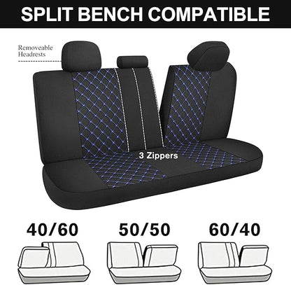 YGL Breathble Car Seat Covers Full Set, Washable Seat Covers for Cars, Premium Cloth Car Seat Protectors, Interior Covers for Cars, Sedan Van Truck SUV(Black/Blue)
