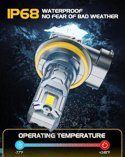 9005 H11 Fog Light Bulbs Combo, 10X Brighter 120000LM 6500K White HB3 H8 Driving Light Bulbs, 1:1 Size Plug N Play, 60,000hrs Long Lifespan, No Flicker, 99% Compatibility, Box of 4