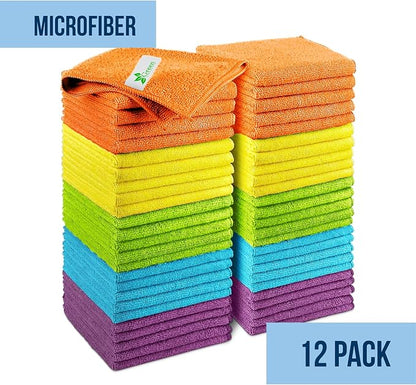 GREEN LIFESTYLE Microfiber Cleaning Cloth 11.5" x 11.5" 12 Pack - Edgeless Microfiber Towels for Cars, Cleaning Rags, Lint Free Car Microfiber Towel, Reusable Cleaning Cloths (Multicolor)