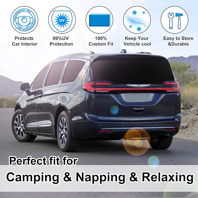 TINGLU Window Shades for Chrysler Pacifica Minivan 2017-2026 8PCS Accessories Full Windows Rear Triangular Windshield Sun Shade Sun UV Rays Privacy Protection