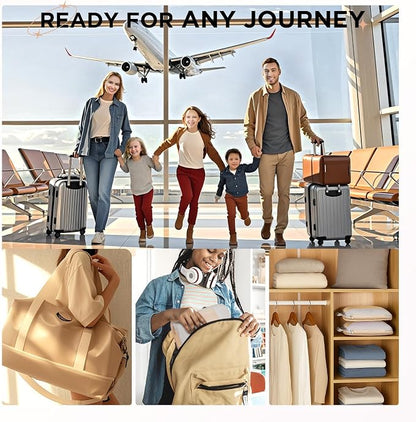 OlarHike 2 Set Compression Packing Cubes for Travel Essentials,Compressible Expandable Space Saver Bags for Organizing Clothes,Luggage Suitcase Garment Bags with Over 1000 pcs Mesh Holes(Beige)