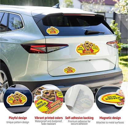 3 Pcs Reflective Student Driver Magnet and Stickers Set - Funny Animal New Driver Safety Signs for Car, Waterproof & Weatherproof High Visibility Vehicle Bumper Decals, Magnet + Stickers (Turtle)