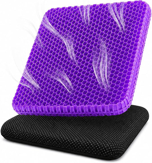 Gel Seat Cushion for Long Sitting – Double-Layer Honeycomb Cooling Chair Pad, Thick Supportive Gel Cushion with Breathable Non-Slip Cover for Office Chair Car Wheelchair & Long Sitting（Purple）