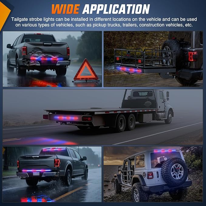 Nilight 48 Inch Truck Tailgate Strobe Light Strip Tail Emergency Bar Rear Window Warning Lamp Ultra-Bright Double Row 288 LED for Pickup Trailers Construction Vehicles Car SUV, Red Blue