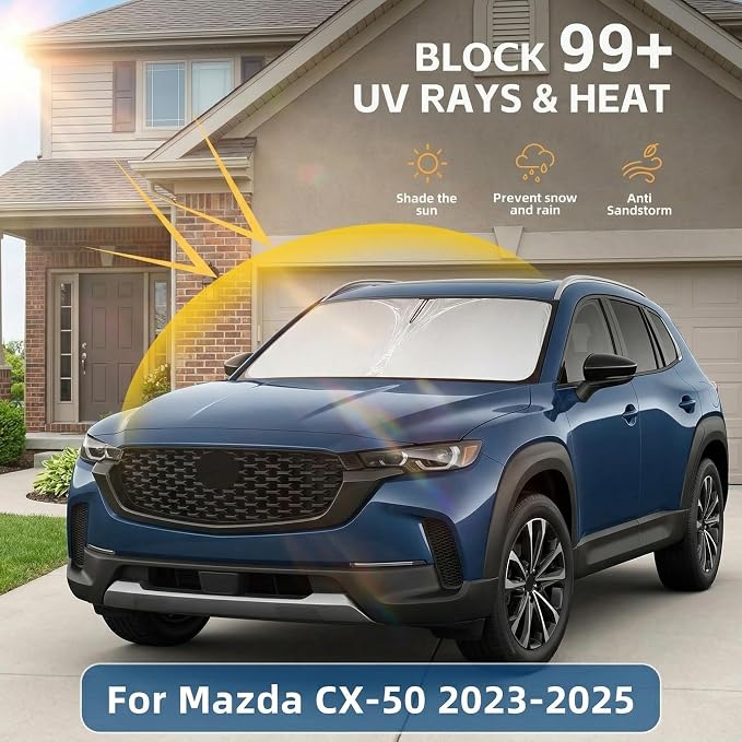 Windshield Sun Shade for Mazda CX-50 2023-2025 2026 Sunshade Front Window Shade Custom Fit CX50 Accessories Sun Visor Foldable Shade Blocks UV Rays Accessories
